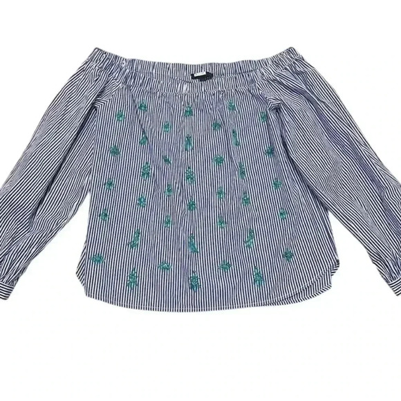 J.Crew Women's Off-the-Shoulder Striped Blouse Blue Size‎ 4 Embellished - Picture 1 of 4